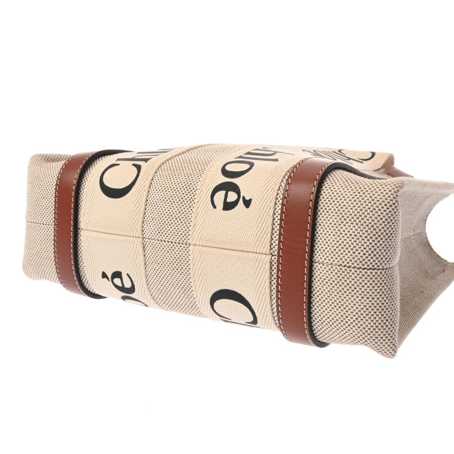 Chloe クロエ ウッディ スモールトートバッグ 2WAY ホワイト ブラウン CHC22AS397I2690U レディース リネン カーフ トートバッグ Aランク 中古 銀蔵の画像