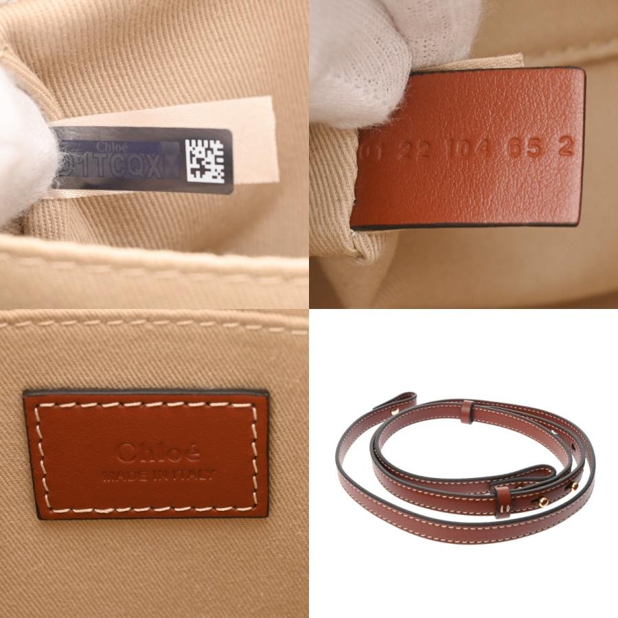 Chloe クロエ ウッディ スモールトートバッグ 2WAY ホワイト ブラウン CHC22AS397I2690U レディース リネン カーフ トートバッグ Aランク 中古 銀蔵の画像