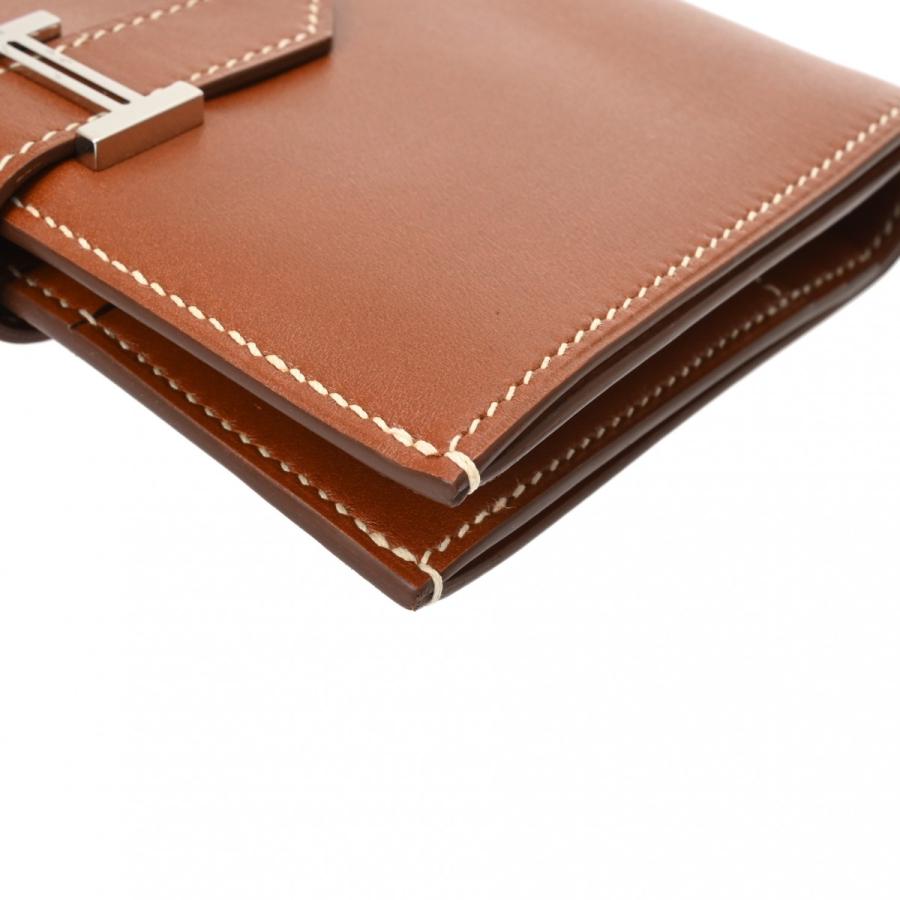 HERMES エルメス ベアンコンパクト フォープ □L刻印(2008年頃) ユニセックス ヴォーバレニア 二つ折り財布 Aランク 中古 銀蔵の画像