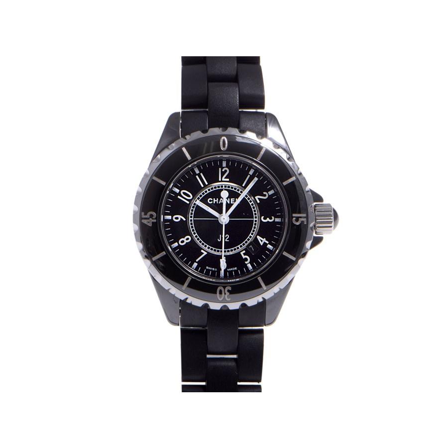 シャネル CHANEL J12 33mm 黒セラ ラバー クオーツ ボーイズ時計 中古  