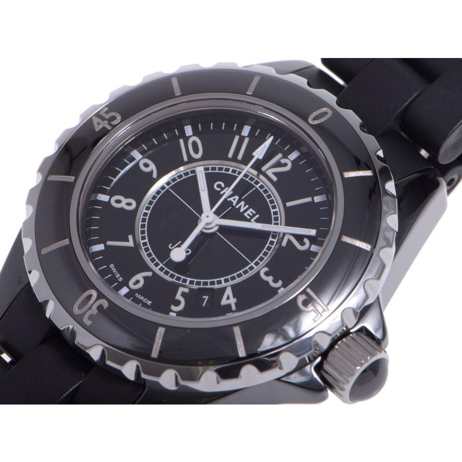 シャネル CHANEL J12 33mm 黒セラ ラバー クオーツ ボーイズ時計 中古  