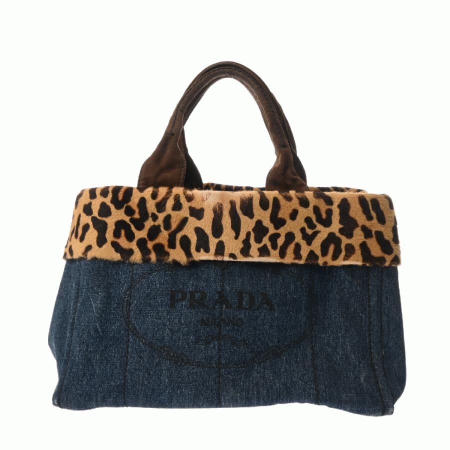 PRADA（プラダ） カナパトート レオパード/ネイビー レディース ハラコ 
