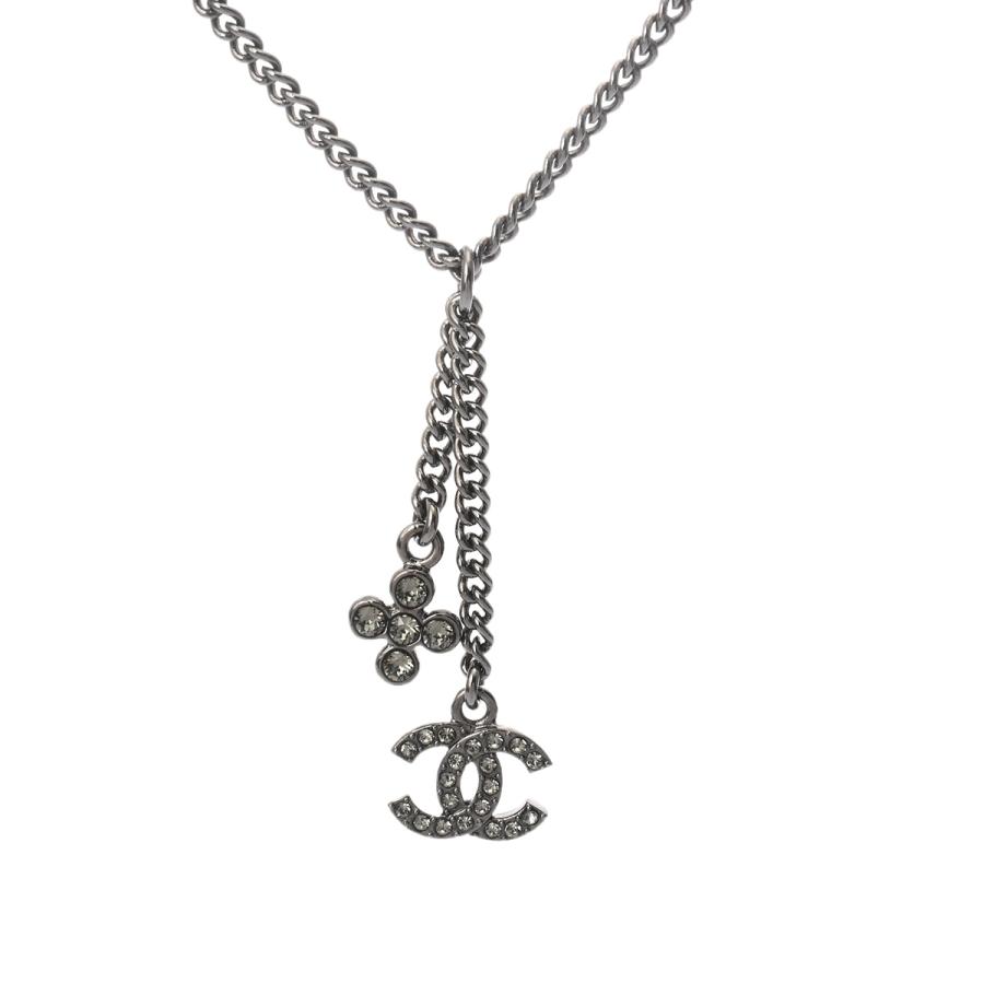 CHANEL ココマーク ネックレス ラインストーン ガンメタ CHANEL（シャネル） ネックレス ココマーク 2023年モデル シルバー