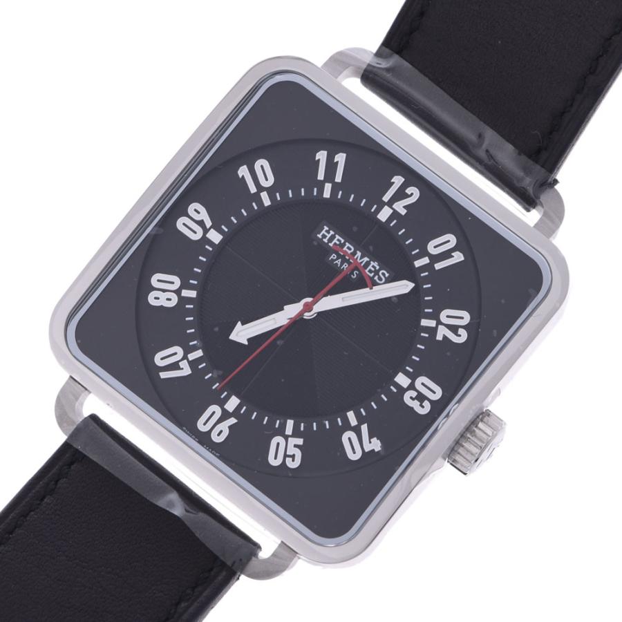 HERMES エルメス カレアッシュ 裏スケ TI2.710 メンズ SS/革 腕時計 自動巻き 黒文字盤 新品 銀蔵