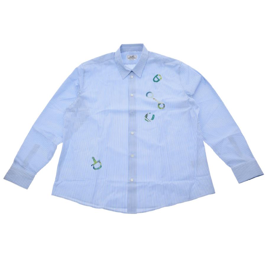 HERMES エルメス ストライプ セリエボタン サイズ43 白/水色 メンズ  