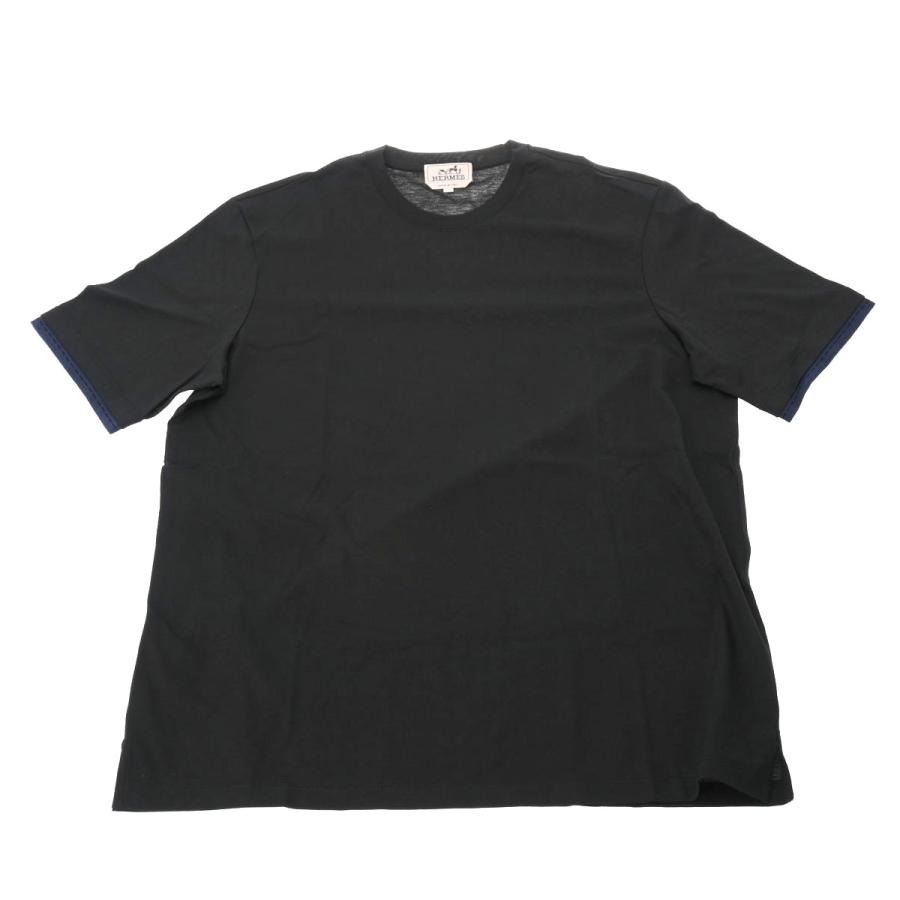 HERMES エルメス クルーネック Tシャツ 袖ガラ Lサイズ 黒 メンズ 