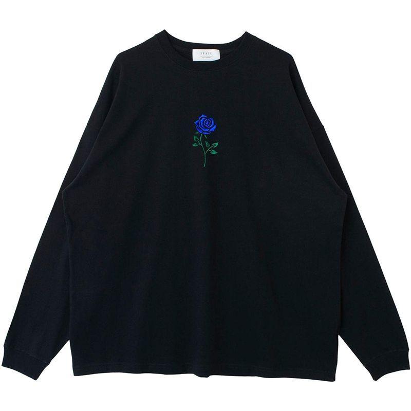 正規激安 スペース 薔薇 青薔薇ブラック レディース メンズ デザイン ユニセックス 男女兼用 長袖tシャツ ロングtシャツ ビックシルエット 刺繍 その他ワイシャツ Binghamtonhots Com