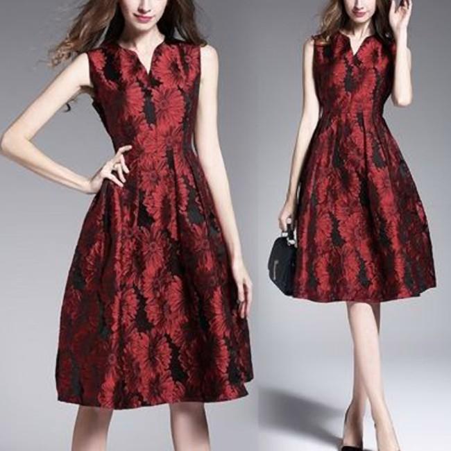 パーティードレス ワンピース ノースリーブ レッド 赤 ミディアム丈 スカート レディース お呼ばれ 結婚式 二次会 パーティー 発表会 花柄 夏 秋 披露宴 食事会 G027 ジョイア ストア 通販 Yahoo ショッピング