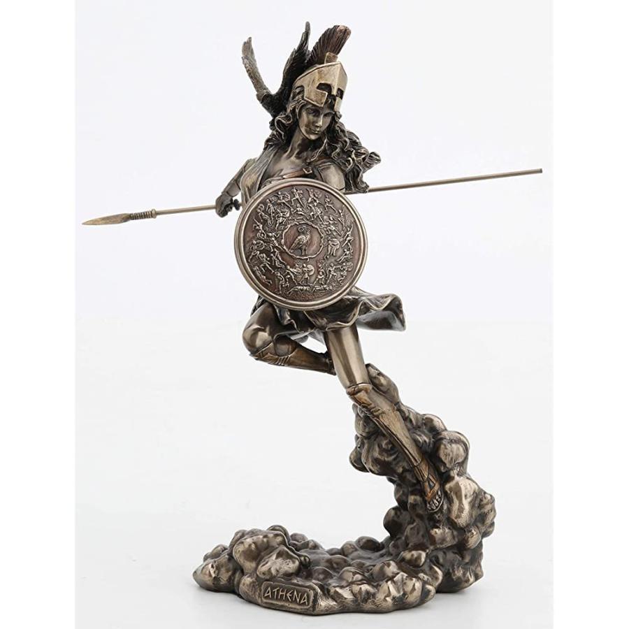 Veronese Design 9.25インチ ギリシャの女神アテナ 槍と盾を持つ コールド キャスト レジン ブロンズ 像 家の装飾