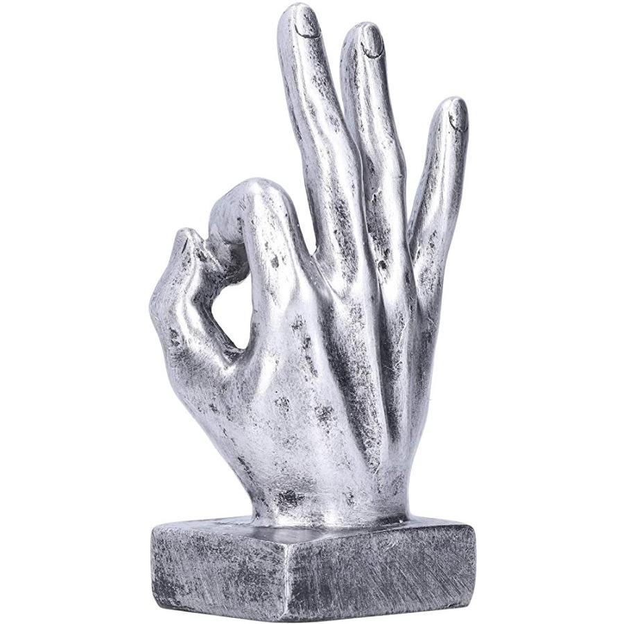 【スーパーセール】 ハンドジェスチャー 指像 樹脂 彫刻 ジェスチャー OK Pssopp デスク シルバー 彫刻装飾　デスクトップ 彫像 オブジェ、置き物