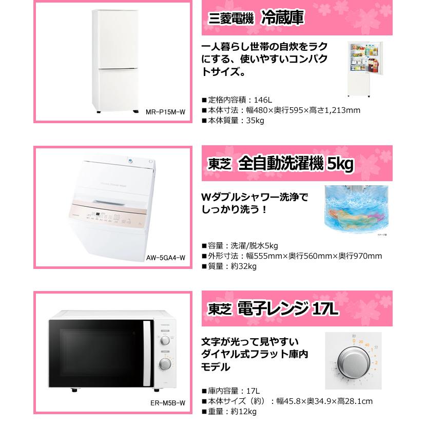 新生活 家電セット 3点 新品 冷蔵庫・洗濯機・レンジ ポピュラー