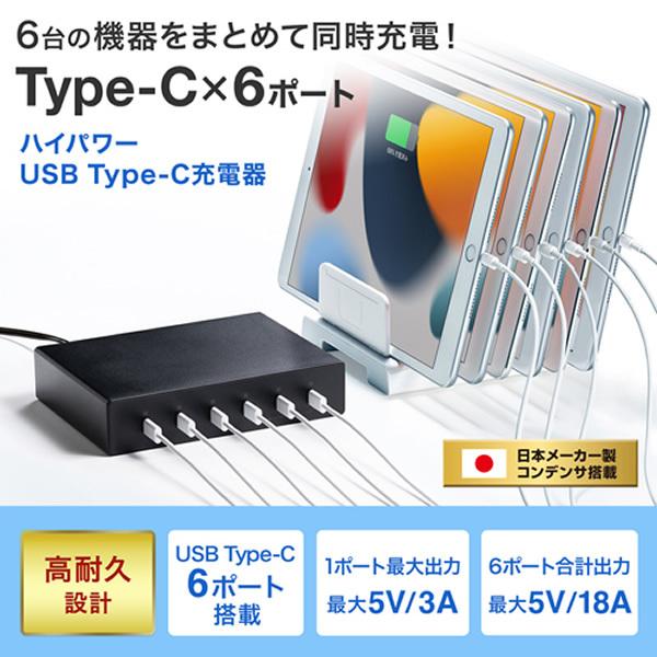 サンワサプライ USB Type-C充電器 6ポート・合計18A・高耐久タイプ ACA-IP81 ぎおん - 通販 - PayPayモール