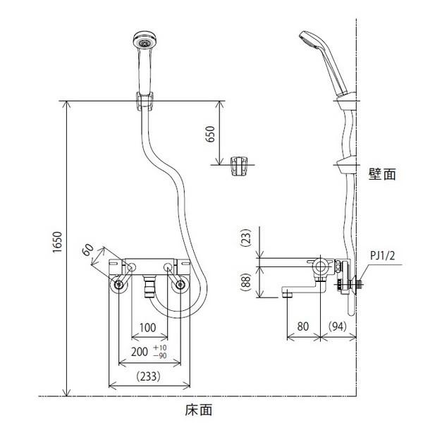KVK サーモスタット式シャワー（80mmパイプ付）（寒冷地用） KF800WTN_1