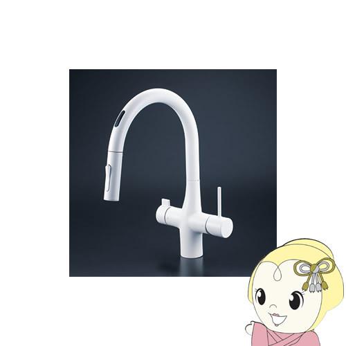 [予約]【直送】 KVK ビルトイン浄水器用シングルシャワー付混合栓（センサー）マットホワイト ACタイプ KM6091SCECM4