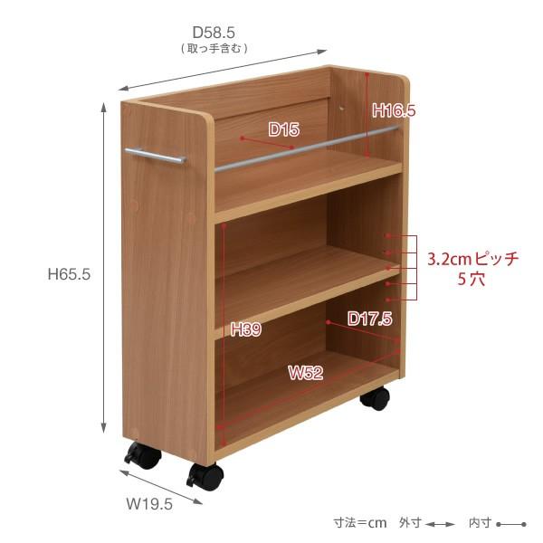 キャスター付き 収納 クローゼット ラック 4個セット 幅19.5奥行58 .5 スリム 押し入れ収納 本棚 ワゴン 隙間 ナチュラル