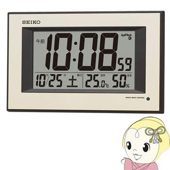 セイコークロック 掛け時計 自動点灯 電波 デジタル カレンダー・温度・湿度表示 夜でも見える 薄金色パール SQ438G｜gion