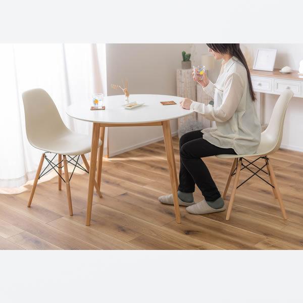 ホワイト円形木製テーブル 円形ダイニングテーブル 直径90cm 木製脚 白[d] : MARUSYOU おしゃれ