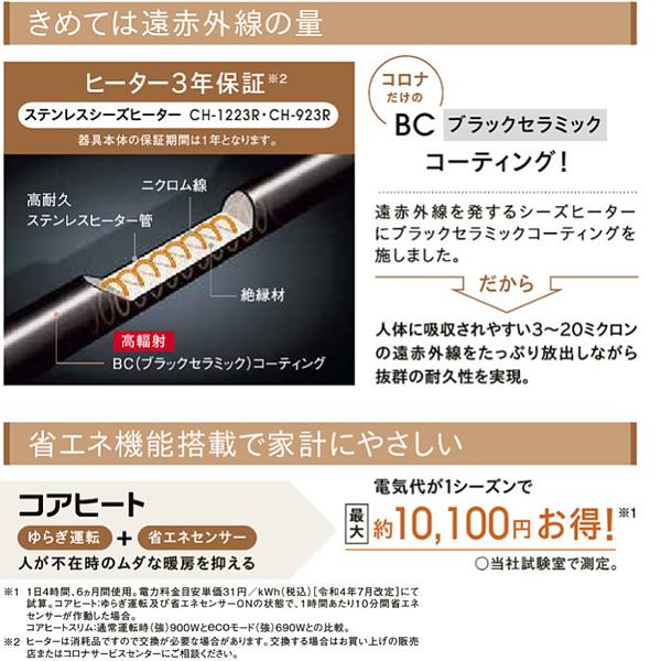 コアヒート 遠赤外線暖房機 コロナ CORONA CH-1223R-W 電気ストーブ