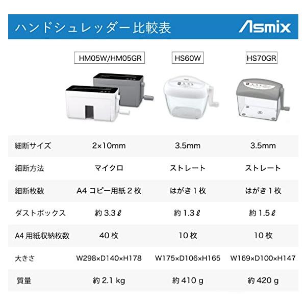 Asmix アスカ ハンドシュレッダー 手動 手回し HS60W/srm : スーパー