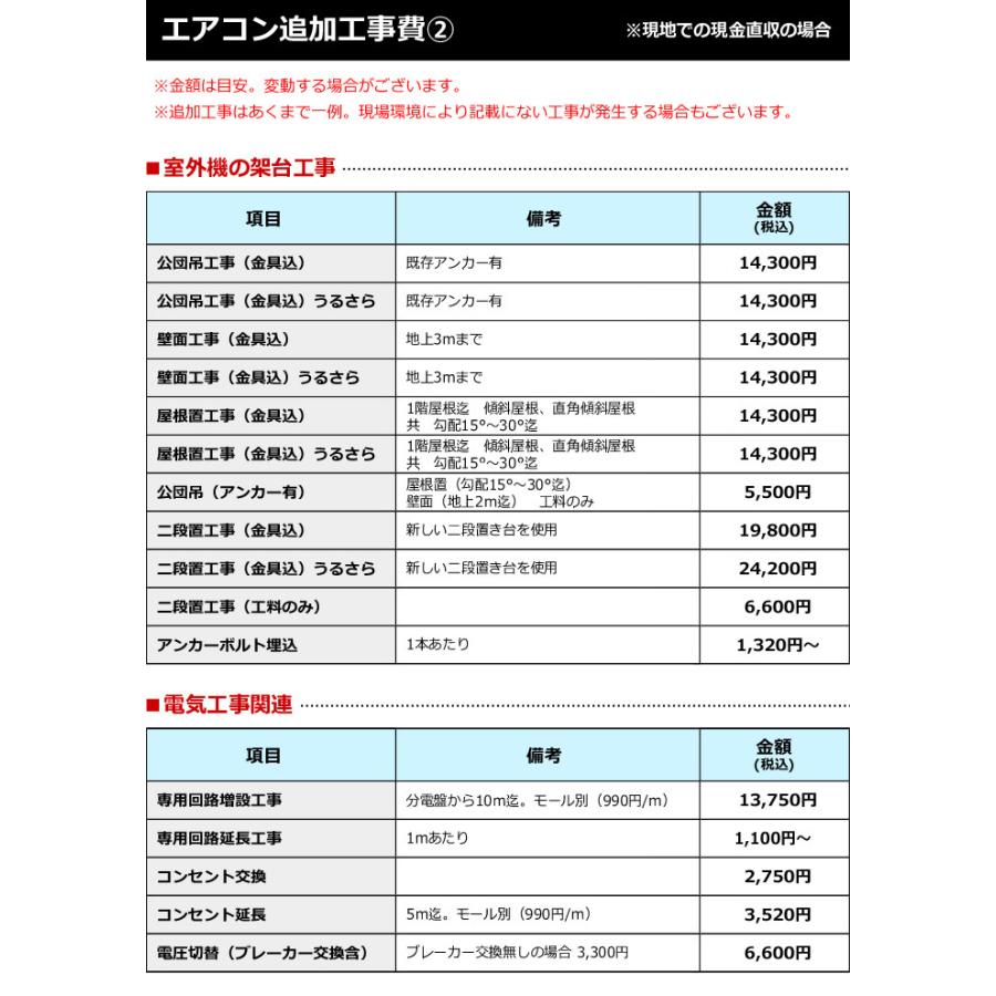 エアコン 新規取付標準工事「商品到着後翌日以降」冷房能力2.3〜4.9kw