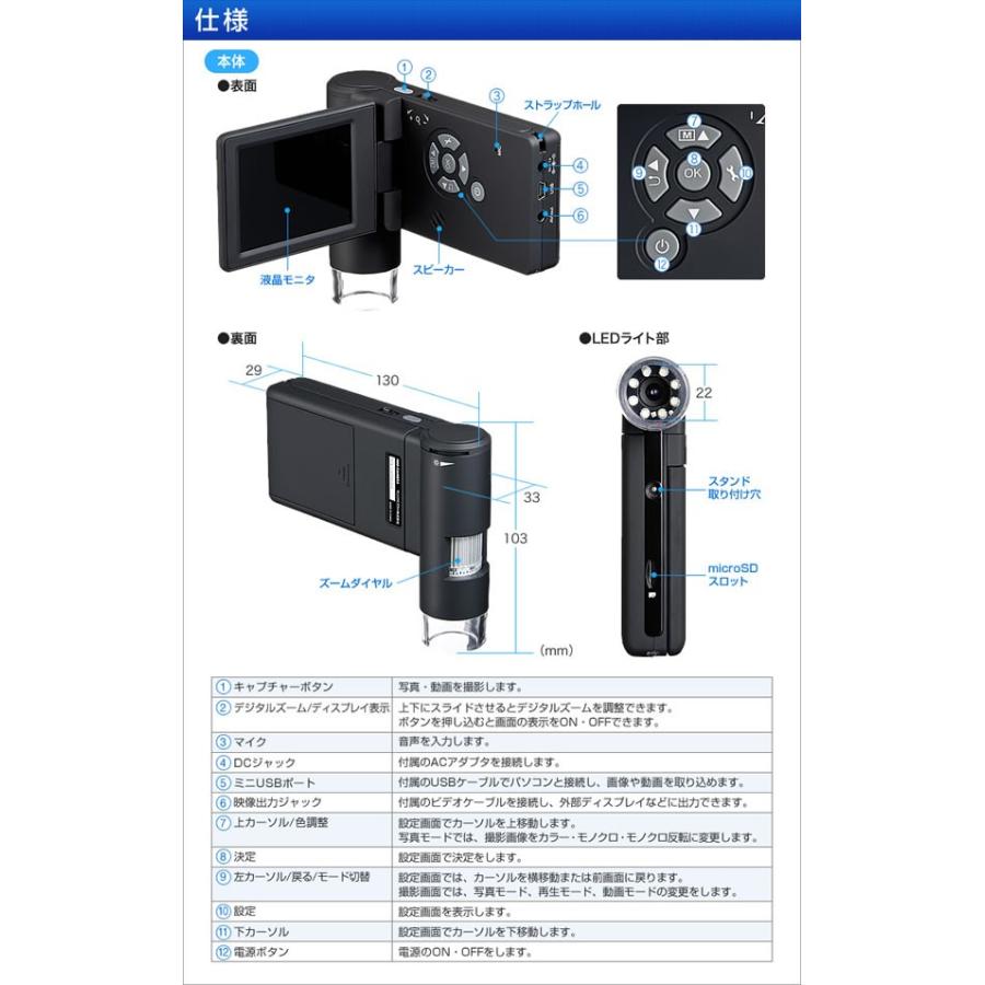 【片手で操作可能】 LPE-05BK サンワサプライ デジタル顕微鏡 (光学ズーム最大300倍)/srm_4