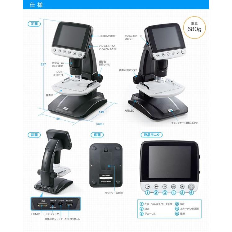 【HDMI高画質出力・フルHD動画撮影可能】LPE-06BK サンワサプライ デジタル顕微鏡 (光学ズーム最大500倍)/srm｜gioncard｜05