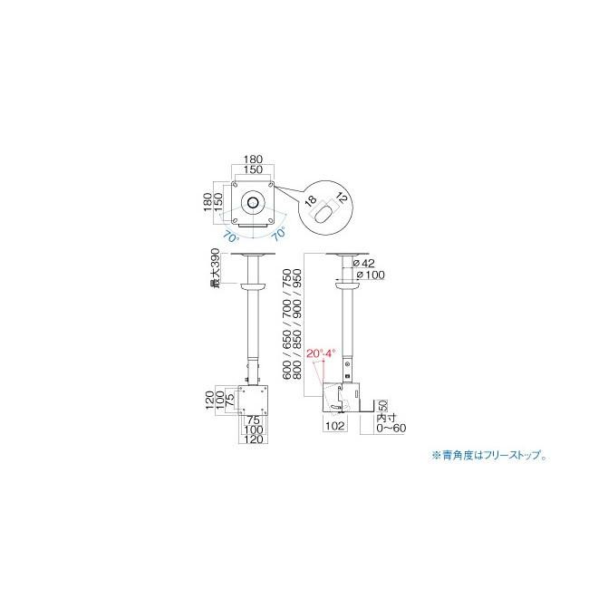 天吊金具 ハヤミ  小・中型用 〜43V型対応 TH-B71L VESA規格 75×7 100×100 ハミレックス HAMILeX テレビ ディスプレイモニター用/srm｜gioncard｜04