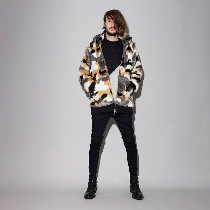 NO ID. ノーアイディー MIXフェイクファーフーデッド BLZ メンズ NO ID. ノーアイディー MIXフェイクファーフーデッド BLZ メンズ