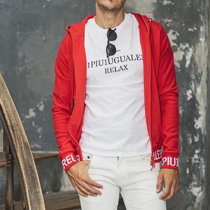 1PIU1UGUALE3 ウノピュウ　赤　ジップアップパーカー 1PIU1UGUALE3 RELAX ウノピゥウノウグァーレトレ リブロゴパーカー