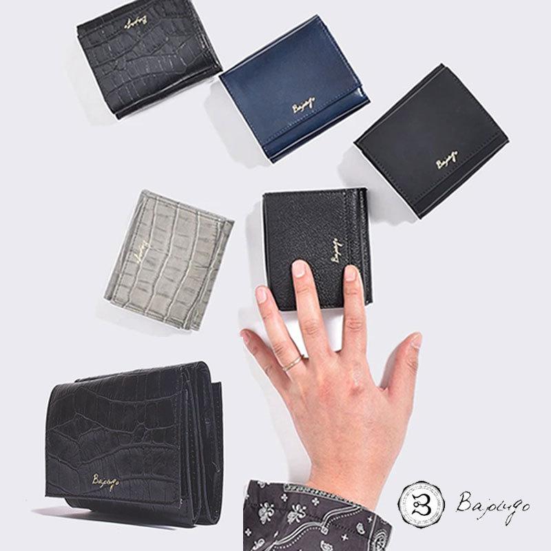 BajoLugo バジョルゴ コンパクトウォレット クロコ ブラック 三つ折りウォレット 財布 布 レザー 日本製｜gios-shop