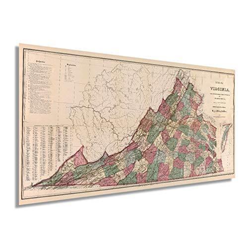 最上の品質な 1871 ヒストリックス バージニア州の地図 Inch 12x24 ポスター