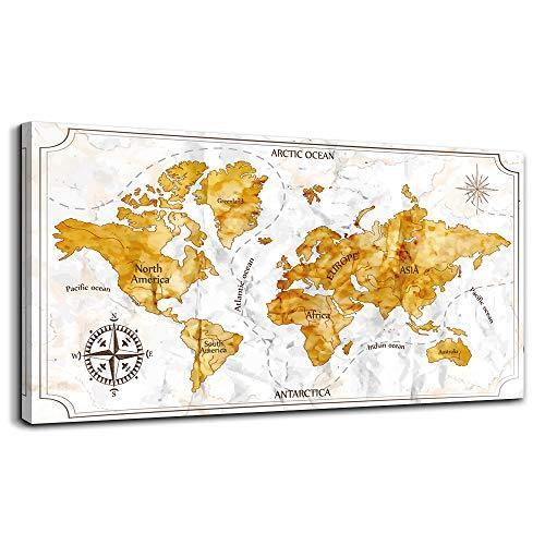 売り切れ必至 ゴールデンイエロー ビンテージ 世界地図 ポスター プリント キャンバスプリント 壁装飾 リビングルーム 壁アート オフィス用 コンパスマッププリント 内祝い Www Kmhsystems Com