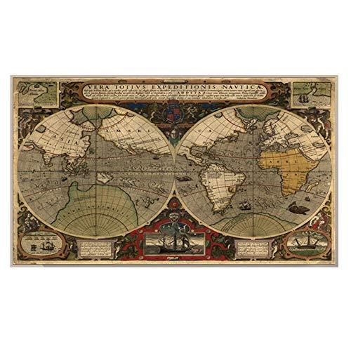 日本全国送料無料 ヴィンテージ世界地図ポスター世界地図プリントレトロな古い写真世界地図壁アートパネルキャンバス絵画インテリアリビングルームオフィスの装飾60x105cm 海外正規品 M Mahdi Net