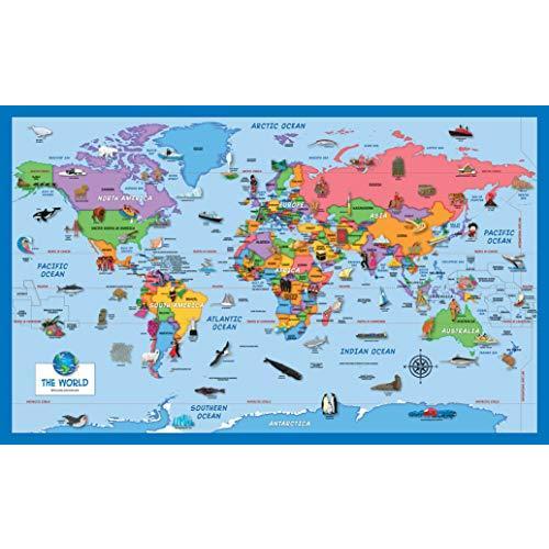 2パック 子供用世界地図ポスター イラスト入り アンティークスタイルの世界地図ラミネート加工 18インチ X 29インチ Ys Gip 通販 Yahoo ショッピング