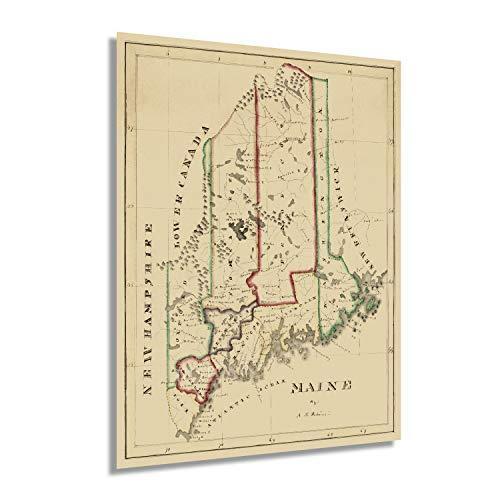 高質 HISTORIX ビンテージ 1820 メイン州地図  18x24インチ メイン州ヴィンテージマップ  壁マップ メイン州ウォールアート  ヴィンテー ポスター
