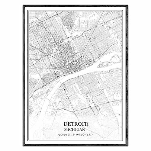 Detroit ミシガン州アメリカ地図 ウォールアート キャンバスプリントポスター アートワーク フレームなし モダン 白黒マップ お土産 ギフト Ys Gip 通販 Yahoo ショッピング