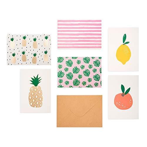 Outshine Blank Note Cards with Envelopes in Cute Storage Box Set of 48 Fru グリーティングカード