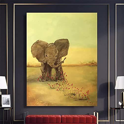 海外の素敵な商品をお取り寄せWall Art Hd かわいい動物の象のプリント ピクチャー ポスター キャンバス絵画 寝室 ホームインテリア 壁画フレーム付き、16x24インチ
