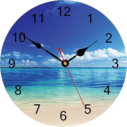 2022年秋冬新作 Clock Wall Sea Peaceful Blue TAHEAT Silent Beach Sky Beautiful Ticking Non 掛け時計、壁掛け時計