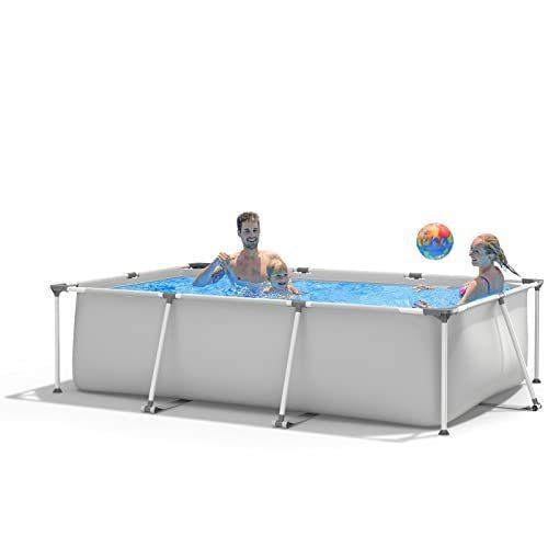 GYMAX Swimming Pool 10ft x 6.7ft x 2.5ft Above Ground Rectangular Steel Fra