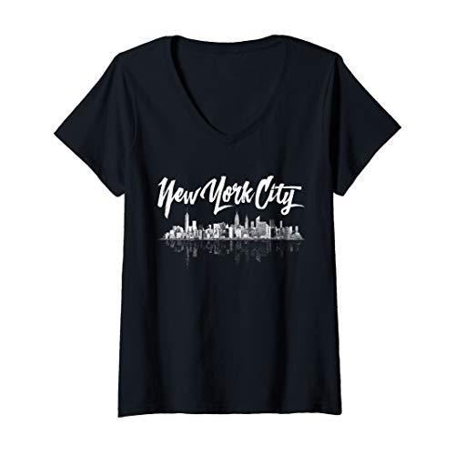 е“ЃиіЄдёЂз•ЄгЃ® жѓ…з†±г‚»гѓјгѓ« Womens New York City Skyline Souvenir VNeck TShirt wwwpsy.ru wwwpsy.ru
