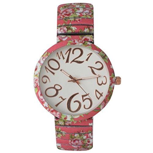 ストレッチバンドウォッチ フローラル アーティスト風数字 25974 ピンク S 腕時計 割引購入