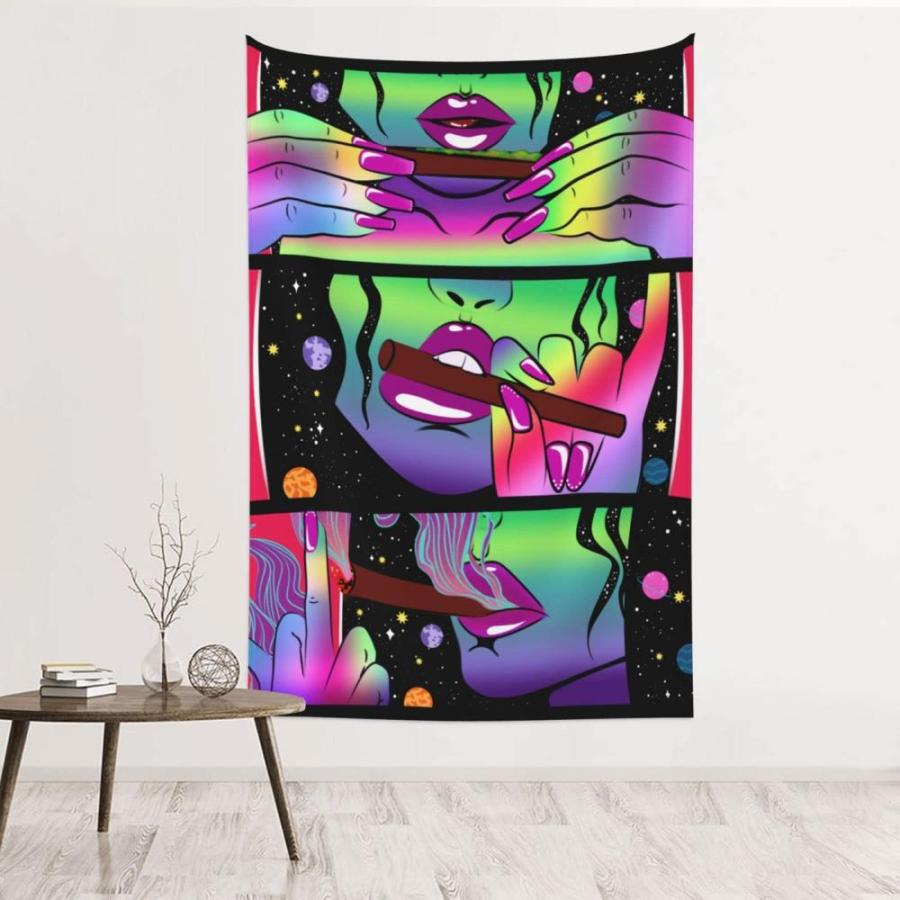 NiYoung Trippy Cool Girl Colorful Pink Tapestry Aesthetic Tapestry for