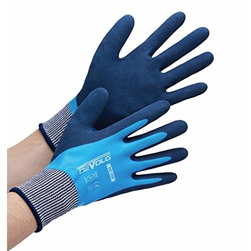 [ウィード]　ケース販売　作業用手袋　防水　天然ゴム　Mサイズ　DEVOLG　(120双入り)　ライトブルー　DE-318　グリップ