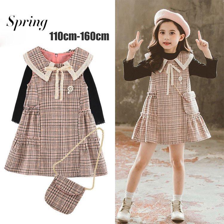 子供服 セットアップ Seal限定商品 女の子 キッズ 春秋 長袖 シャツ ワンピース 可愛い 2点セット 入学 フォーマル 入園 ジュニア服 おしゃれ 二次会結婚式 韓国子供服