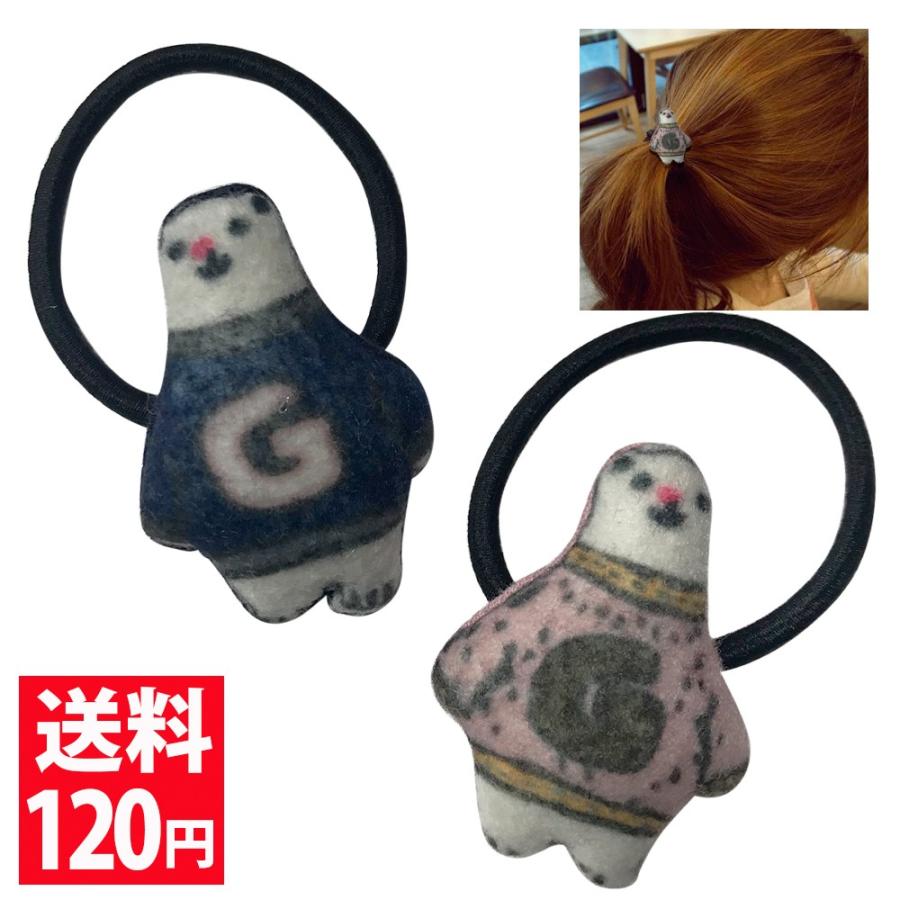 イラスト風の白くまプリント ヘアポニー ヘアゴム 2色あります 100円セール