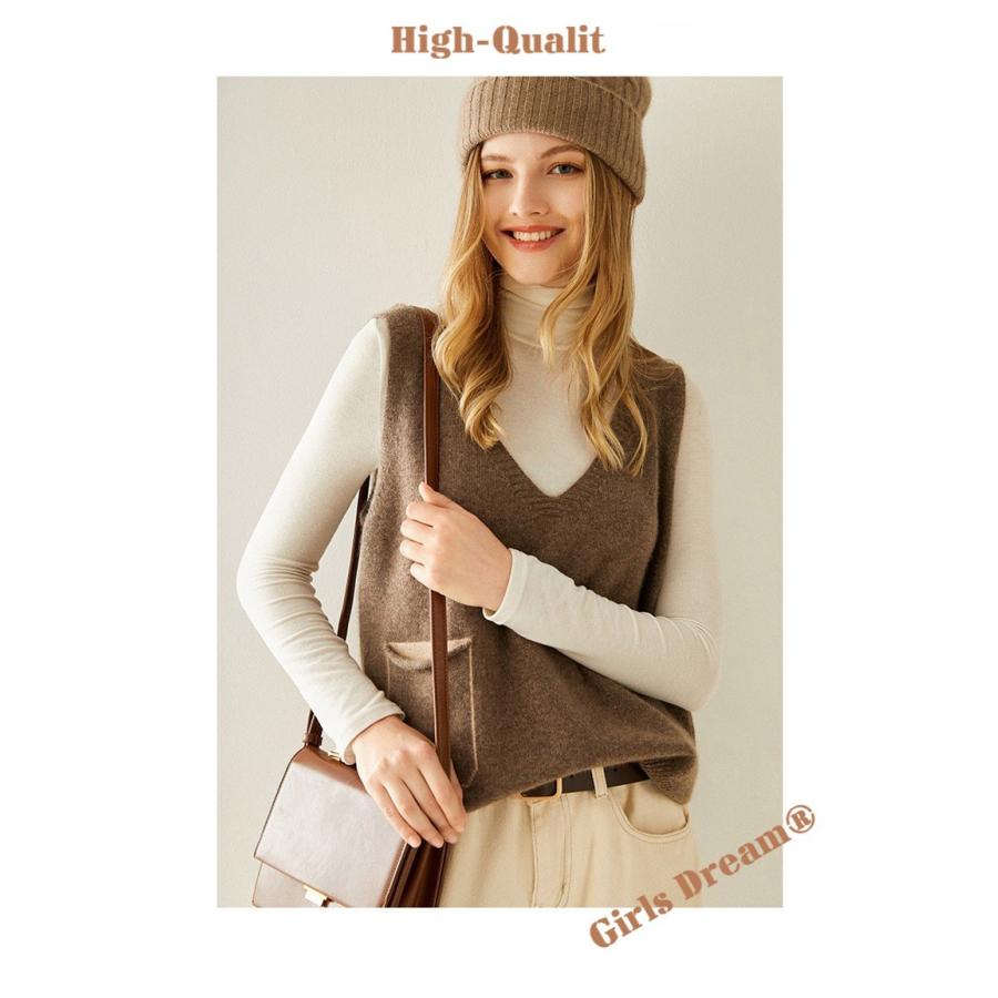 カシミヤ100% カシミヤセーター ベスト Vネック ポケット 内モンゴル産 