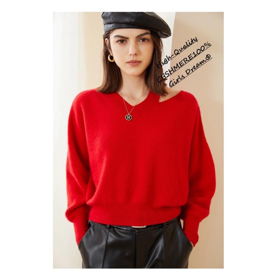 【COMME des GARCONS】赤 Vネック ニットセーター 長袖 コムコム コムデギャルソンCOMME des GARCONS レタードラインVネック