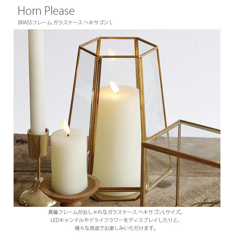 ガラスケース 真鍮 おしゃれ LEDキャンドル ドライフラワー Horn