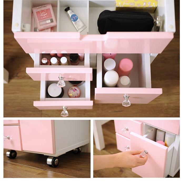 【新品・未使用】 コスメワゴン　ミラー付き　コスメボックス　完成品 コスメボックス コスメワゴン コスメBOX メイク道具 収納 メイクミラー